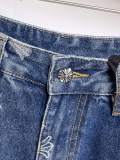 Chrome Hearts 26SS Classic Embroidered Cross Denim Shorts Unisex Casual Washed Shorts