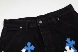 Chrome Hearts Fashion Blue White Leather Cross Denim Shorts Couple Casual Versatile Shorts