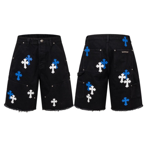 Chrome Hearts Fashion Blue White Leather Cross Denim Shorts Couple Casual Versatile Shorts