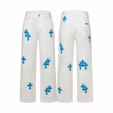 Chrome Hearts Fashion Blue Cross Jeans Couple Casual Versatile Straight Leg Pants