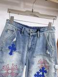 Chrome Hearts 26SS Fashion Leather Cross Denim Shorts Unisex Casual Washed Shorts
