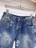 Chrome Hearts 26SS Classic Embroidered Cross Denim Shorts Unisex Casual Washed Shorts