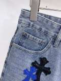 Chrome Hearts High Street Black Blue Leather Cross Denim Shorts Unisex Casual Washed Shorts