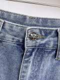 Chrome Hearts High Street Black Blue Leather Cross Denim Shorts Unisex Casual Washed Shorts