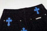 Chrome Hearts Fashion Blue White Leather Cross Denim Shorts Couple Casual Versatile Shorts