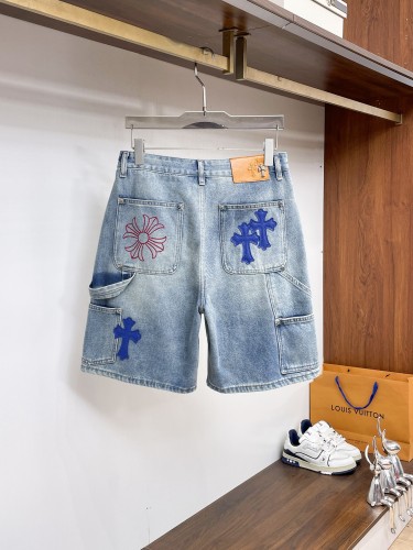 Chrome Hearts 26SS Fashion Leather Cross Denim Shorts Unisex Casual Washed Shorts