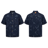 Louis Vuitton Fashion Full Logo Casual Versatile Short Sleeve Denim Shirt