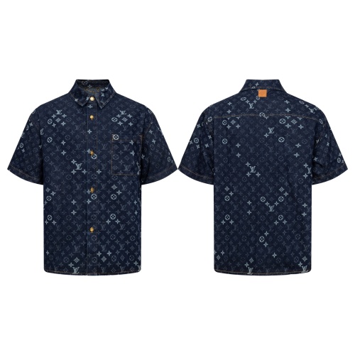 Louis Vuitton Fashion Full Logo Casual Versatile Short Sleeve Denim Shirt