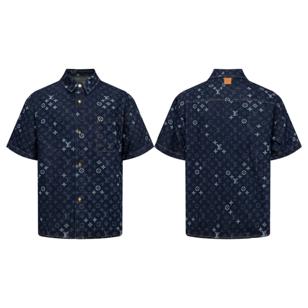 Louis Vuitton Fashion Full Logo Casual Versatile Short Sleeve Denim Shirt