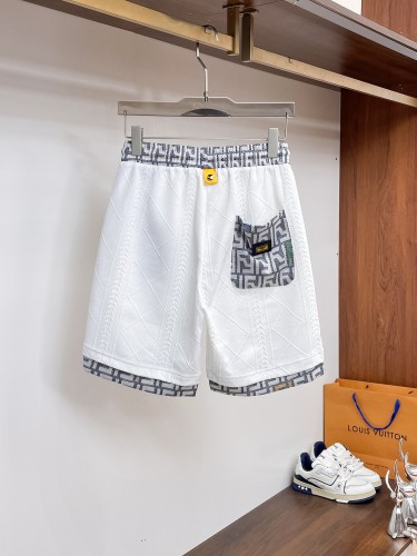 Fendi Fashion Embroidered Logo Splicing Shorts for Men's Casual Drawstring Sports Pants