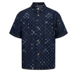 Louis Vuitton Fashion Full Logo Casual Versatile Short Sleeve Denim Shirt