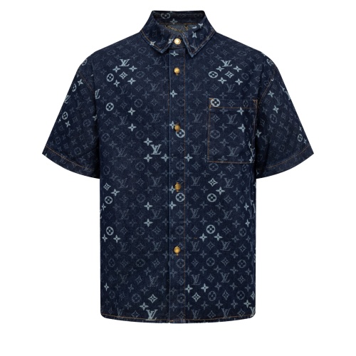 Louis Vuitton Fashion Full Logo Casual Versatile Short Sleeve Denim Shirt