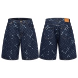 Louis Vuitton Fashion Retro Full Logo Denim Shorts Casual Versatile Shorts