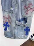 Chrome Hearts 26SS Fashion Leather Cross Denim Shorts Unisex Casual Washed Shorts
