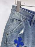 Chrome Hearts 26SS Fashion Leather Cross Denim Shorts Unisex Casual Washed Shorts