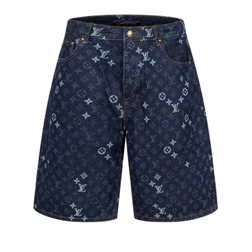 Louis Vuitton Fashion Retro Full Logo Denim Shorts Casual Versatile Shorts