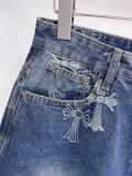 Chrome Hearts 26SS Classic Embroidered Cross Denim Shorts Unisex Casual Washed Shorts