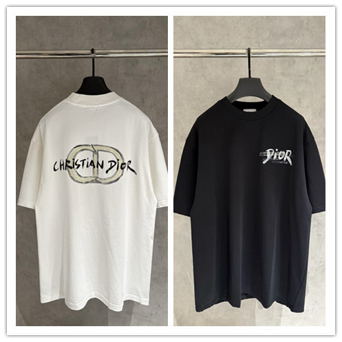 Dior Classic Logo Letter Printed T-shirt Unisex Casual Loose Short Sleeve