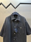 Prada Fashion Versatile Triangle Logo Denim Short Sleeved Shirt