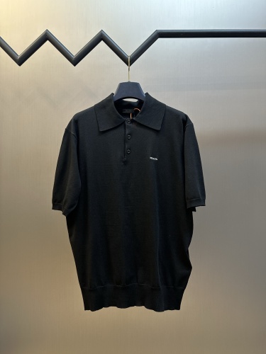 Prada Fashion Versatile Embroidered Logo Polo Collar Knitted Short Sleeve