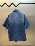 Prada Fashion Versatile Triangle Logo Denim Short Sleeved Shirt