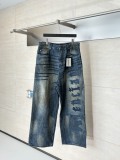 Balenciaga New Couple High Street Patch Logo Letter Washed Wide Leg Jeans