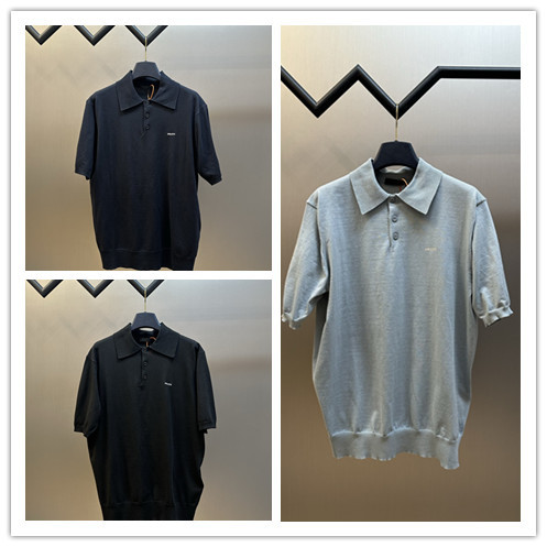 Prada Fashion Versatile Embroidered Logo Polo Collar Knitted Short Sleeve
