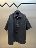 Prada Fashion Versatile Triangle Logo Denim Short Sleeved Shirt