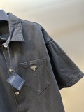 Prada Fashion Versatile Triangle Logo Denim Short Sleeved Shirt