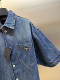 Prada Fashion Versatile Triangle Logo Denim Short Sleeved Shirt
