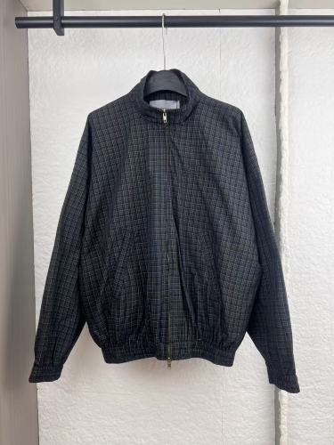 Balenciaga High Street Embroidered Logo Casual Plaid Coat Unisex Loose Stand up Collar Zipper Coat