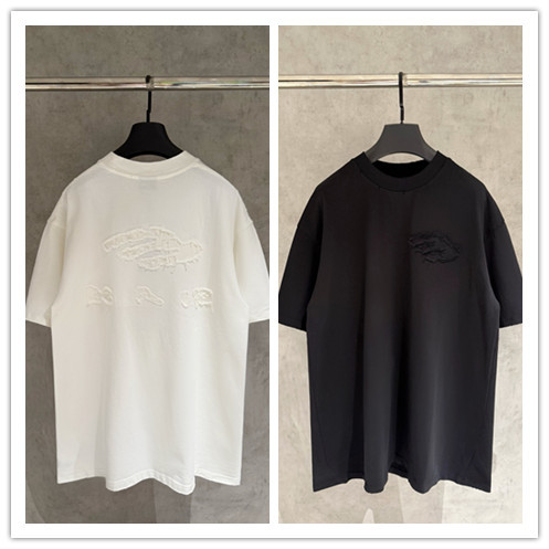 Balenciaga Fashion Patch Embroidered Round Neck T-shirt Unisex Casual Versatile Short Sleeve