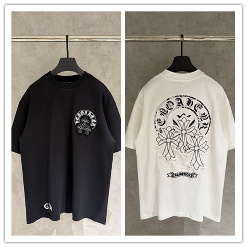 Chrome Hearts Fashion Patch Embroidered Round Neck T-shirt Unisex Casual Versatile Short Sleeve