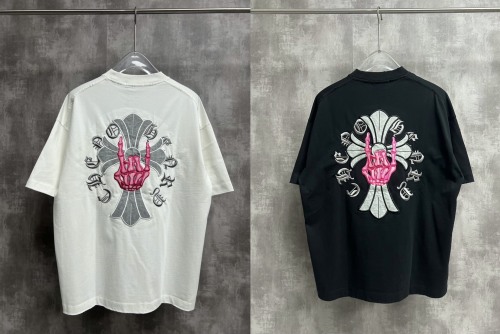 Chrome Hearts 26SS Hip Hop Embroidered Skeleton Hand Cross T-shirt Unisex Casual Versatile Short Sleeve