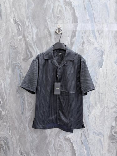 Fendi Classic Striped Mulberry Silk Short Sleeve Shirt