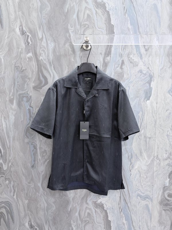Fendi Classic Striped Mulberry Silk Short Sleeve Shirt