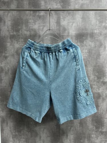 Chrome Hearts 26SS High Street Embroidered Sanskrit Horseshoe Casual Versatile Washed Shorts