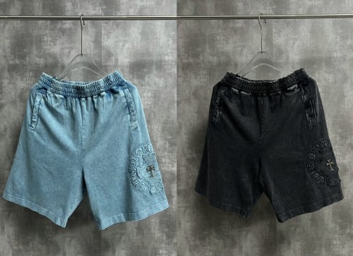 Chrome Hearts 26SS High Street Embroidered Sanskrit Horseshoe Casual Versatile Washed Shorts