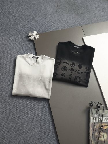 Chrome Hearts 26SS Fashion Horseshoe Sanskrit Cross Short Sleeve Unisex Casual Versatile Washed T-shirt