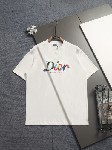 Dior Fashion Color Hand Drawn Logo Short Sleeve Unisex Casual Versatile T-shirt