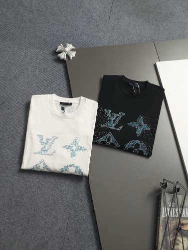 Louis Vuitton Fashion Diamond Embroidered Logo Short Sleeve Unisex Casual Versatile T-shirt