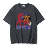 Off White Retro Lion Women's Printed Short Sleeve Unisex Casual Versatile Washed T-shirt