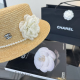 Chanel Women's Fashion Pearl Flower Grass Hat Versatile Sunshade Hat 57 CM