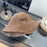 Gucci Fashion Embroidered Logo Folding Straw Hat Versatile Sunshade Hat 57CM