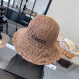 Gucci Fashion Embroidered Logo Folding Straw Hat Versatile Sunshade Hat 57CM
