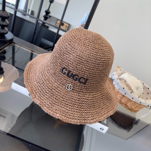 Gucci Fashion Embroidered Logo Folding Straw Hat Versatile Sunshade Hat 57CM