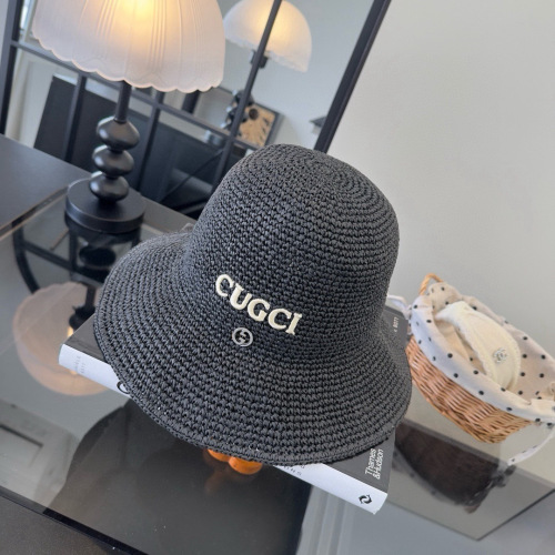 Gucci Fashion Embroidered Logo Folding Straw Hat Versatile Sunshade Hat 57CM