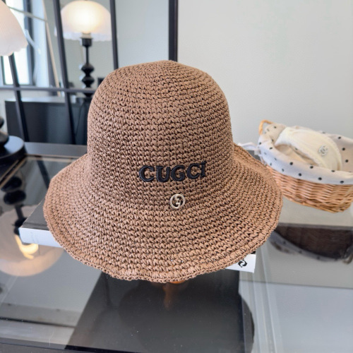 Gucci Fashion Embroidered Logo Folding Straw Hat Versatile Sunshade Hat 57CM