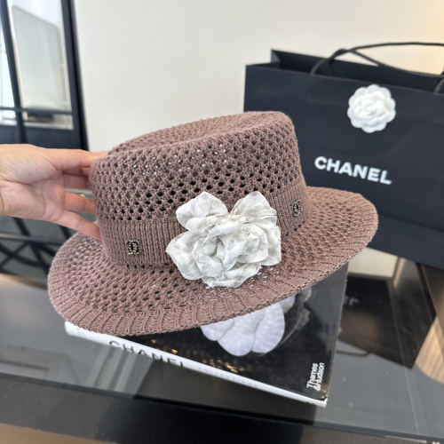 Chanel Women's Fashion Knitted Hollow Top Hat Versatile Sunshade Hat 57 CM