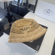 Prada Fashion Embroidered Logo Straw Hat Versatile Sunshade Hat Fisherman's Hat